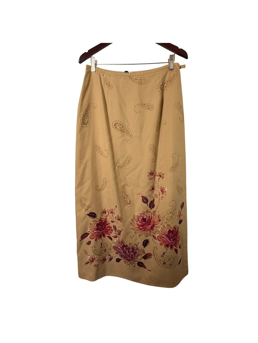 Sz 10 Laura Ashley 100% Silk Maxi Skirt Rose Paisley Cottagecore Romantic Boho